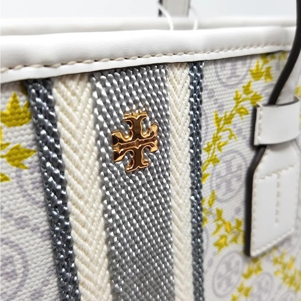 Tory Burch Women's T Monogram Canvas Floral Vine Small Tote - Picture 5 of 11